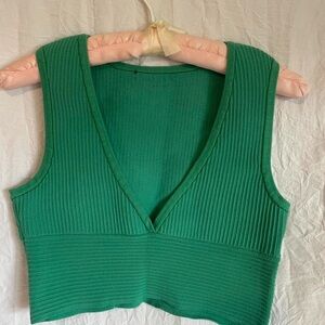 Green Sleeveless Ribbed Knit Top